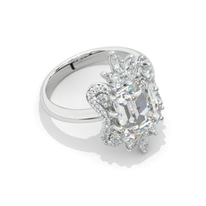 3 Carat Moissanite Diamond Emerald Cut Halo White Gold Engagement  Ring