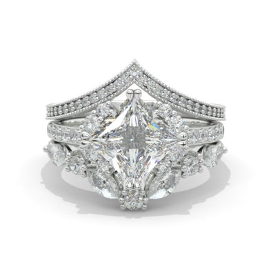 14K White Gold 1.9 Carat Princess Moissanite Halo Engagement Ring Eternity Ring Set