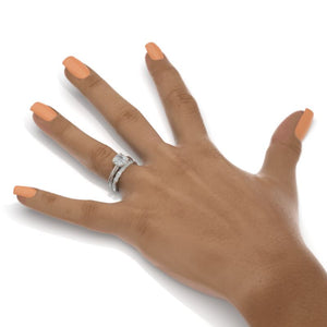 14K White Gold 2 Carat Round Moissanite Floral Engagement Ring, Eternity Ring Set