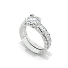 Load image into Gallery viewer, 14K White Gold 2 Carat Round Moissanite Floral Engagement Ring, Eternity Ring Set
