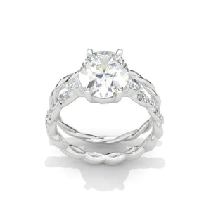 14K White Gold 3 Carat Oval Moissanite Halo Engagement Ring Eternity Ring Set