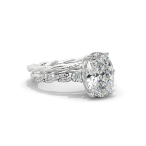 14K White Gold 3 Carat Oval Moissanite Halo Engagement Ring Eternity Ring Set