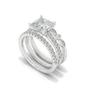 14K White Gold 2 Carat Princess Cut Moissanite Engagement Ring Eternity Ring Set