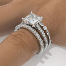 Load image into Gallery viewer, 14K White Gold 2 Carat Princess Cut Moissanite Engagement Ring Eternity Ring Set
