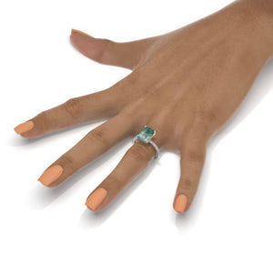 Luxury 3 Carat Radiant Cut Genuine Moss Agate Hidden Halo Engagement 14K White Gold Ring