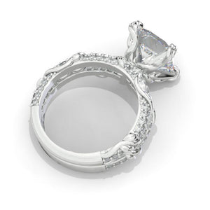 2 Carat Princess Cut Giliarto Moissanite Diamond White Gold Floral Engagement Ring Set