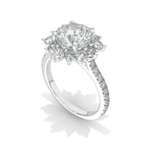 Load image into Gallery viewer, 2 Carat Round Moissanite Snowflake Halo Engagement Ring. Victorian 14K White Gold Ring
