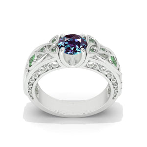 Alexandrite Celtic Engagement Ring 14K White Gold