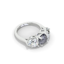 Load image into Gallery viewer, 2 Carat Dark Gray Blue Moissanite Three Stones  Engagement Ring
