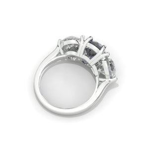 2 Carat Dark Gray Blue Moissanite Three Stones  Engagement Ring