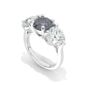 ''Courtney''  2 Carat Dark Gray Blue Moissanite Three Stones  Engagement Ring