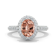 Load image into Gallery viewer, 3 Carat Oval Cut Genuine Peach Morganite Double Halo  White Gold Engagement Ring
