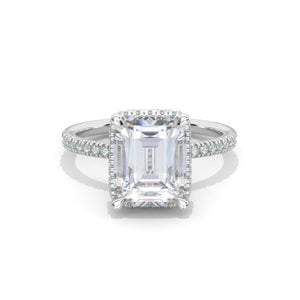 4 Carat Giliarto Emerald Cut Moissanite Double Hidden Halo Engagement Ring