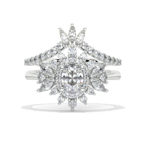 14K White Gold 1.5 Carat Oval Snowflake Halo Engagement Ring