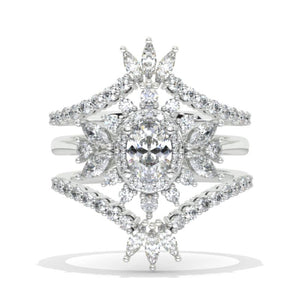 14K White Gold 1.5 Carat Oval Snowflake Halo Engagement Ring