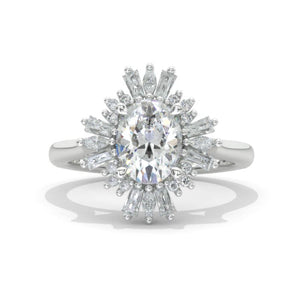 2CT Oval Halo Moissanite Vintage Wedding Ring. 2 Carat Oval Engagement Ring Anniversary Ring, Baguette Double Halo Ring