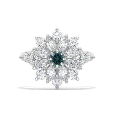Floral Teal Sapphire Sunflower Cluster Ring,