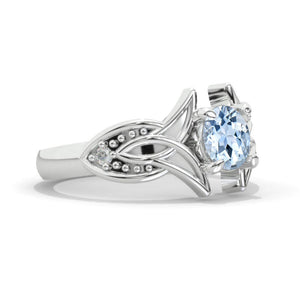 Knot Celtic Genuine Aquamarine Engagement Ring 14K White Gold