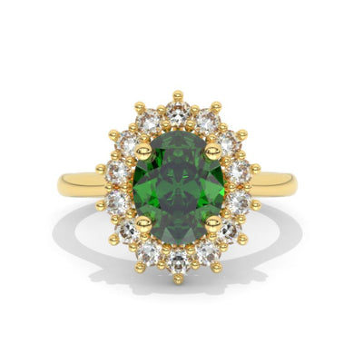 3 CT Oval Halo Emerald Vintage Wedding Ring. 14K Solid Gold Engagement Ring Anniversary Ring