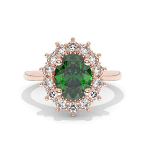 3 CT Oval Halo Emerald Vintage Wedding Ring. 14K Solid Gold Engagement Ring Anniversary Ring