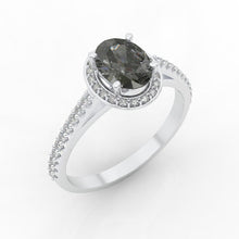 Load image into Gallery viewer, 14K White Gold 1.5 Carat Oval Dark Gray Moissanite  Engagement Ring
