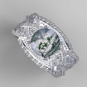 "Infinitely Yours" Genuine Moss Agate Engagement Ring