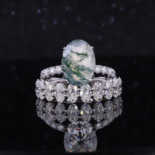 Load image into Gallery viewer, 4 Carat Oval Cut Genuine Moss Agate White Gold Engagement Ring Set
