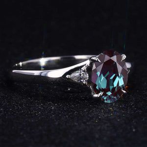 3 ct Oval Alexandrite 14K White Gold Engagement Ring