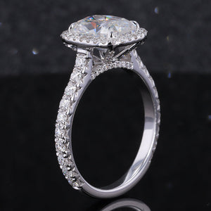 3Ct Cushion Moissanite 14K White Engagement Ring, Cushion Halo Engagement Ring