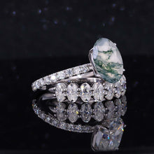 Load image into Gallery viewer, 4 Carat Oval Cut Genuine Moss Agate White Gold Engagement Ring Set
