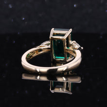 Load image into Gallery viewer, 4 Carat Elongated Emerald Cut Aquamarine Gold Engagement Ring
