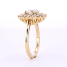 Load image into Gallery viewer, 1 Ct Moissanite Double Halo Engagement Ring, Vintage Oval Shape Cut Moissanite Engagement Ring, Side Accents Stones 14K Gold
