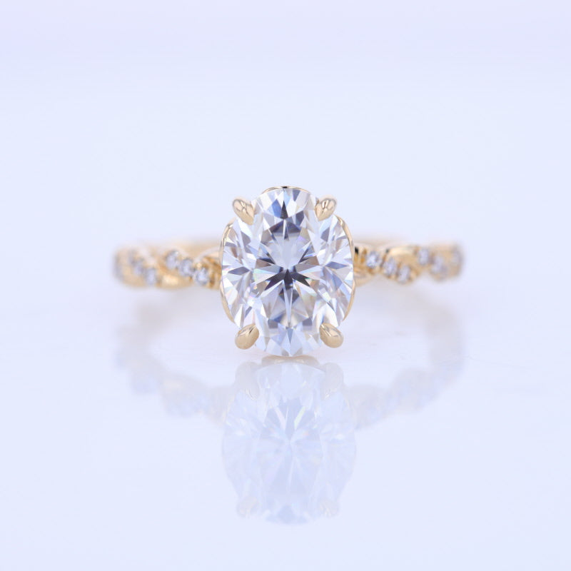 2 Carat Oval Moissanite Hidden Halo Rose Gold  Engagement Ring