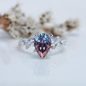 3 Carat Alexandrite  Pear Cut Floral Gold Engagement Ring