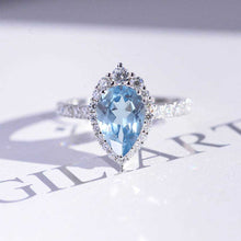 Load image into Gallery viewer, 3 Carat Pclio-https://clio.giliarto.com/ring/1/728ear Cut Halo Genuine Natural Aquamarine 14K White Gold Ring
