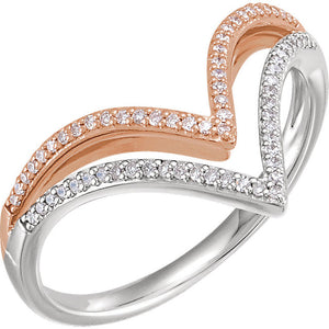 14K White & Rose Gold 1/6 CTW Diamond "V" Ring