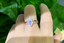 Load image into Gallery viewer, Natural Moonstone Ring Set, 2ct Pear Cut Moonstone Vintage Ring Set, Rose Gold Ring Unique Curved  Ring
