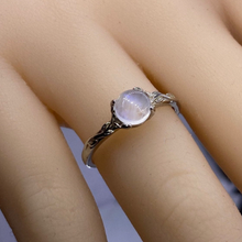 Load image into Gallery viewer, Silver Dainty Natural Moonstone Ring.  Round Moonstone Floral Ring
