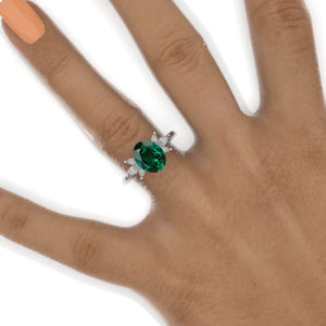 2 Carat Oval Emerald Halo Vintage Cluster 14K White Gold Engagement Ring