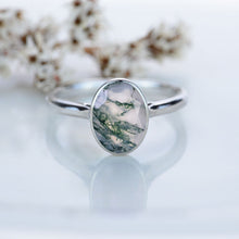 Load image into Gallery viewer, 3 Carat Oval Genuine Moss Agate Set Gold Platinum Engagement Ring
