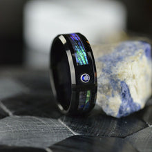 Load image into Gallery viewer, Genuine Abalone Shell with Sapphire Men&#39;s Tungsten Carbide Ring
