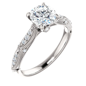 14K Gold 6.5 mm Round Forever One™ Moissanite & 1/10 CTW Diamond Engagement Ring