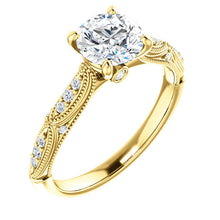 Load image into Gallery viewer, 14K Gold 6.5 mm Round Forever One™ Moissanite &amp; 1/10 CTW Diamond Engagement Ring
