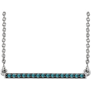 14K White 1/6 CTW Blue Diamond Bar 18" Necklace