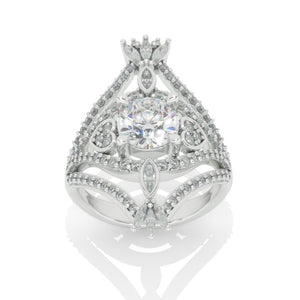 14K White Gold 1.7 Carat Moissanite Halo Vintage Engagement Ring