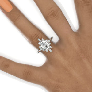 14K White Gold 1.5 Carat Oval Moissanite Halo Engagement Ring