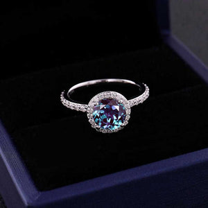 0.9 Carat Alexandrite Ideal Cut, Engagement Ring, Halo Alexandrite Ring, Classic Halo 14K White Gold Ring