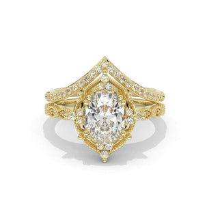 14K Rose Gold Ring 2CT Oval Vintage Wedding Ring, Oval Moissanite Halo Engagement Ring Anniversary Promise Eternity Gold Ring Set