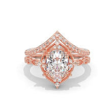 Load image into Gallery viewer, 14K Rose Gold Ring 2CT Oval Vintage Wedding Ring, Oval Moissanite Halo Engagement Ring Anniversary Promise Eternity Gold Ring Set

