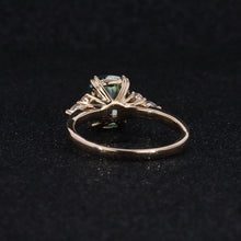 Load image into Gallery viewer, 2.5Ct Cushion Green Moissanite Vintage Engagement Ring, Cushion Moissanite Engagement Ring, Marquise Side Accents Stones 14K Rose Gold Ring
